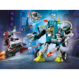 zbliżenie na robot Playmobil z armatką i akcesoriami strzelającymi