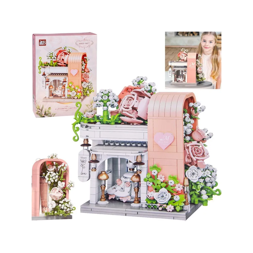 Klocki romantyczna sala ślubna z witryną i pastelowymi kwiatami