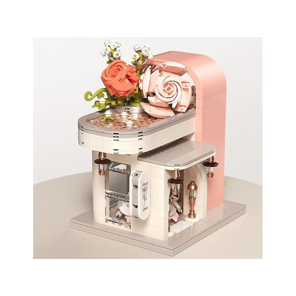 Zestaw klocków wyeksponowany jako ozdoba na półce lub biurku