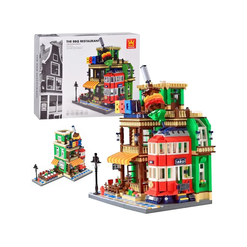 Model klocków restauracji BBQ z Paryża na białym tle