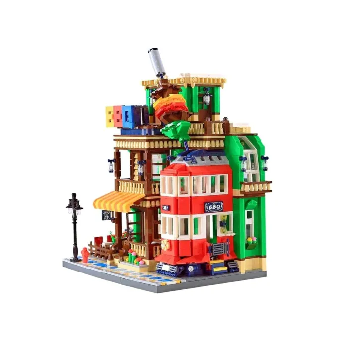 Zbliżenie na szczegółowy szyld paryskiej restauracji z klocków