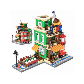 Widok tarasu i stolika w klockowym zestawie restauracyjnym