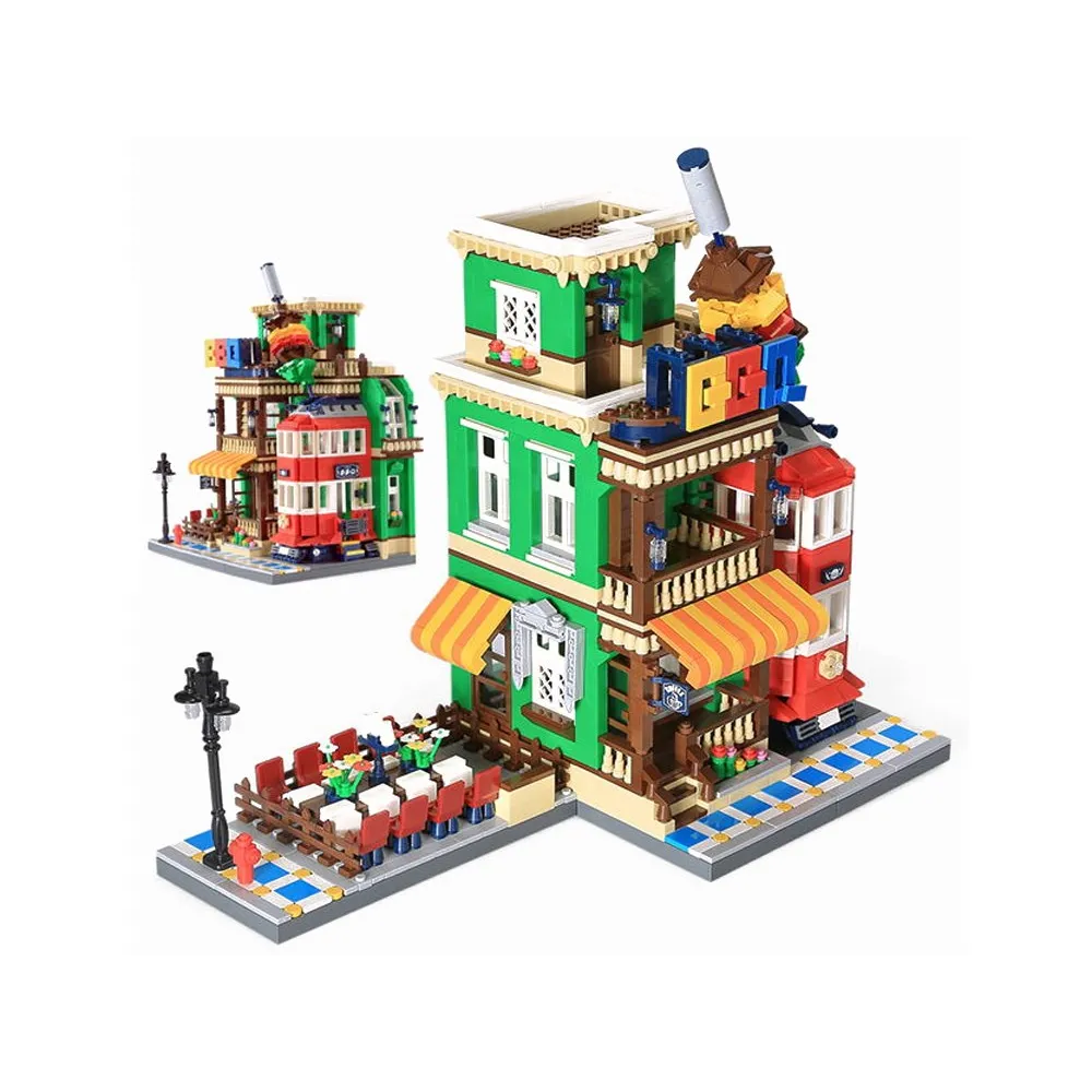 Widok tarasu i stolika w klockowym zestawie restauracyjnym