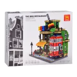 Konstrukcja restauracji z klocków pokazująca francuski styl