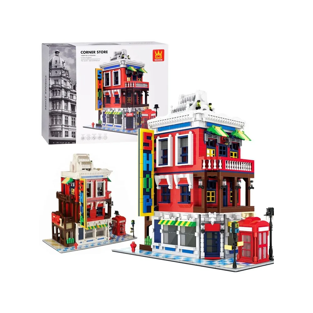 model sklepu narożnego z Londynu z czerwonym akcentem na budce telefonicznej