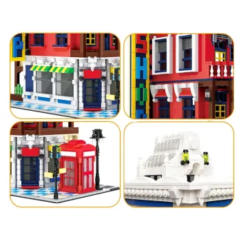 szczegółowo odwzorowany dach sklepu narożnego z elementami ozdobnymi