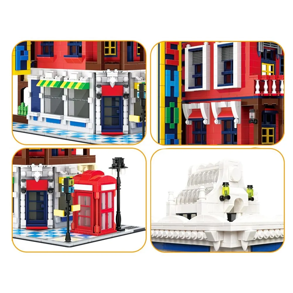 szczegółowo odwzorowany dach sklepu narożnego z elementami ozdobnymi