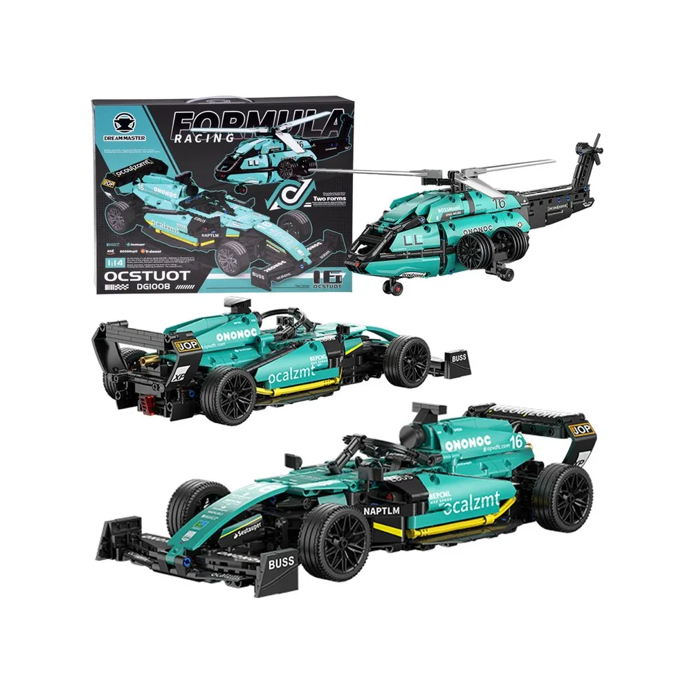 zestaw klocków technicznych bolid formuła 1 i helikopter 2w1 736 elementów