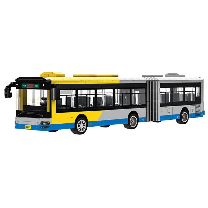 Elementy zestawu klocków z instrukcją oraz arkuszami naklejek