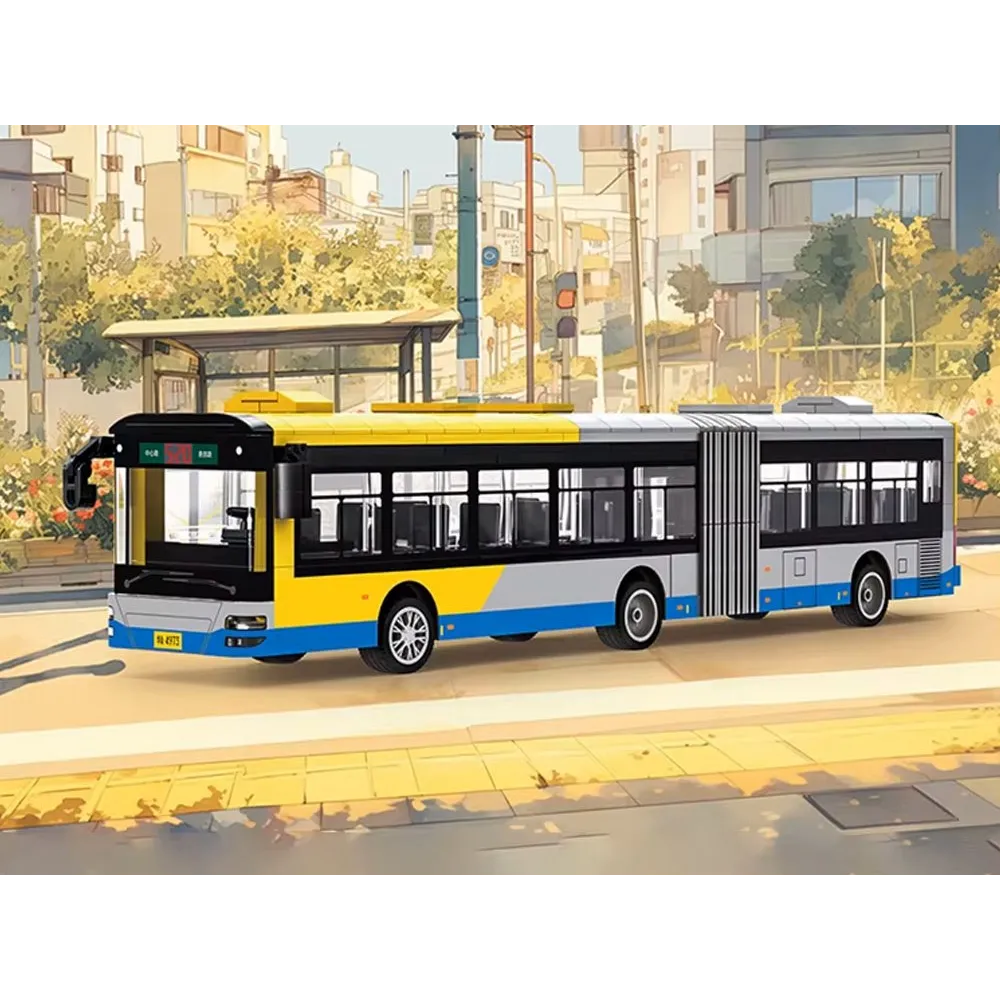 Przybliżenie na przegub autobusu wykonanego z trwałych klocków