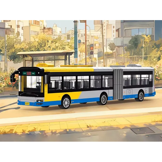 Przybliżenie na przegub autobusu wykonanego z trwałych klocków