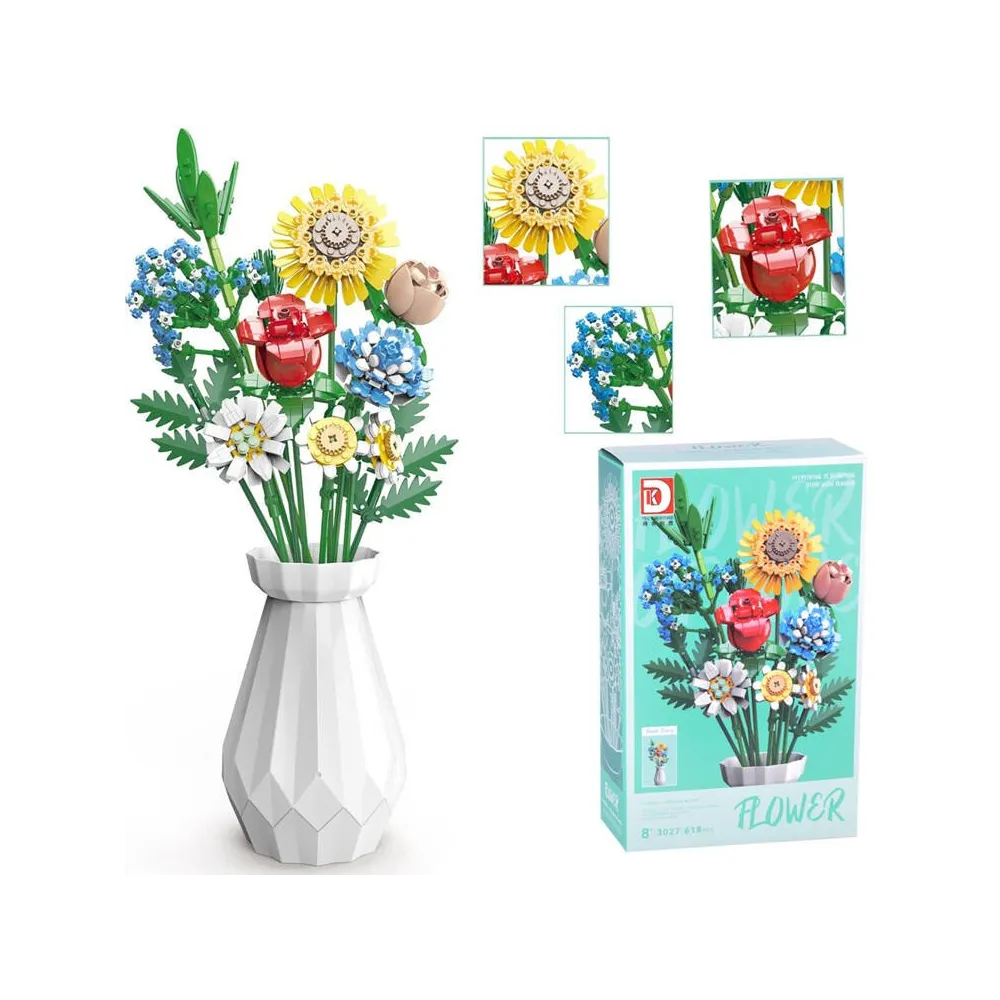 klocki do budowy dużego bukietu kwiatów polnych z flakonem