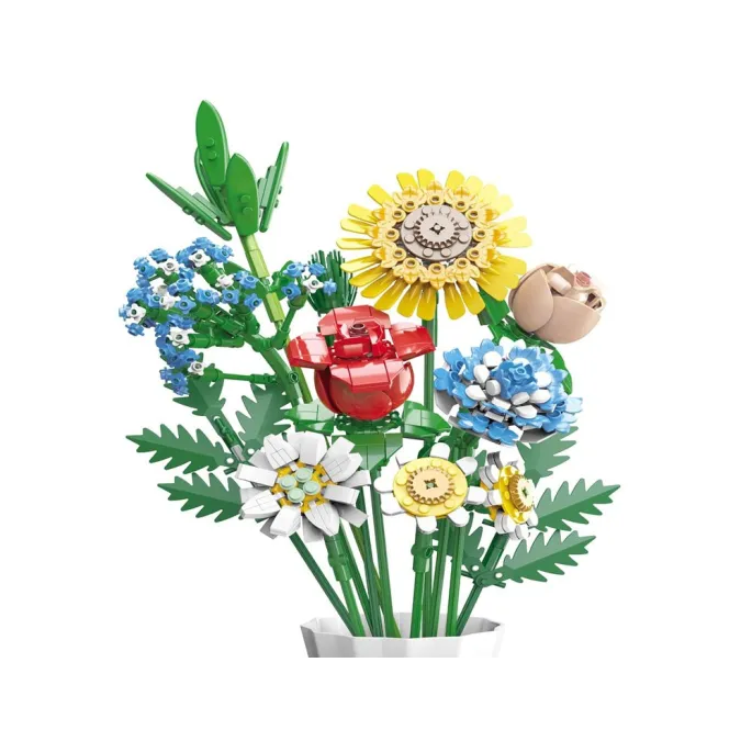 gotowy bukiet z technicznych klocków w kremowym flakonie