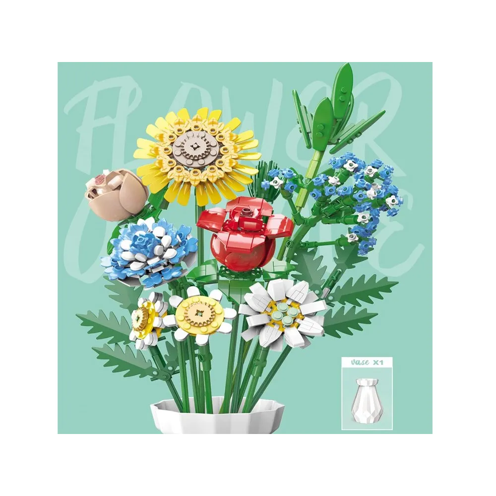 kwiat słonecznika zbudowany z technicznych klocków