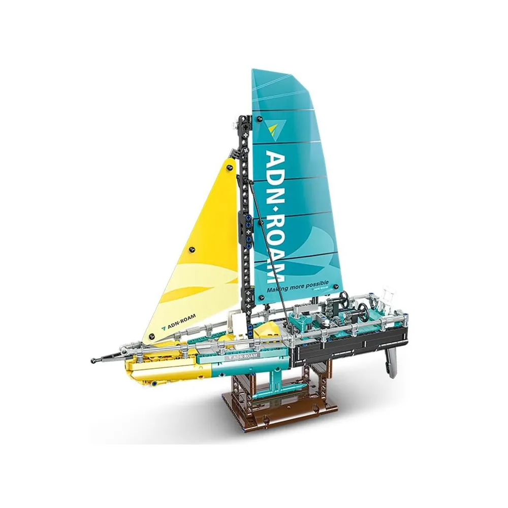 Model sportowej żaglówki złożony z 675 kolorowych elementów