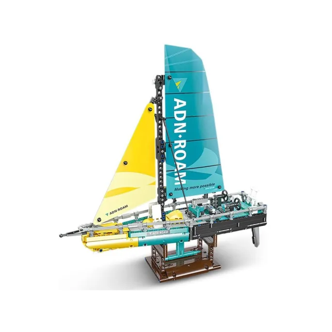 Model sportowej żaglówki złożony z 675 kolorowych elementów