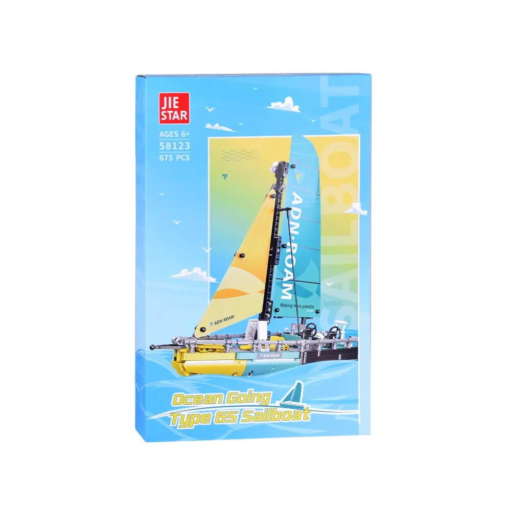 Szczegółowy widok wyciągarki i linowych żagli w modelu klockowym