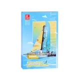 Szczegółowy widok wyciągarki i linowych żagli w modelu klockowym