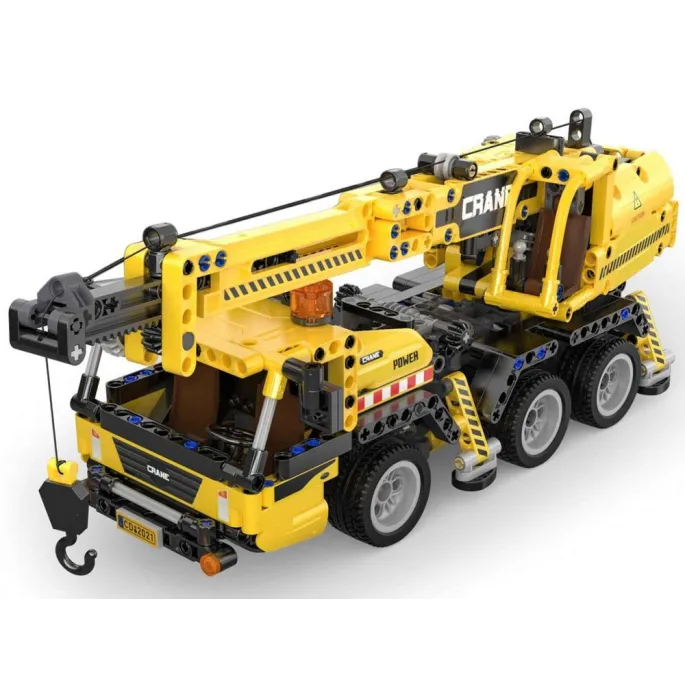 Obrotowy dźwig wykonany z klocków technicznych z naklejkami