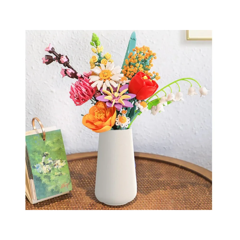 przykładowa aranżacja gotowej konstrukcji klockowego bukietu