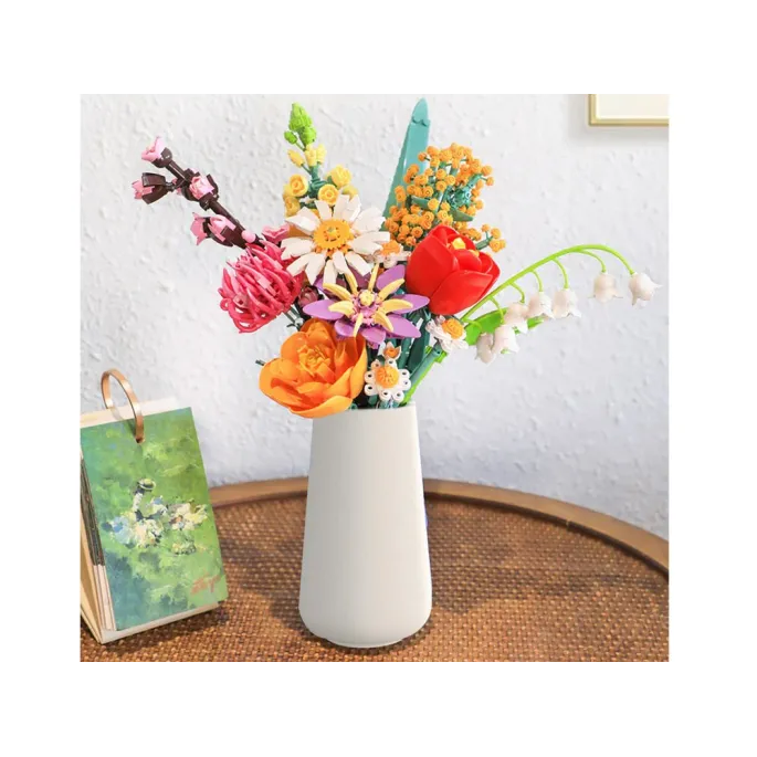 przykładowa aranżacja gotowej konstrukcji klockowego bukietu