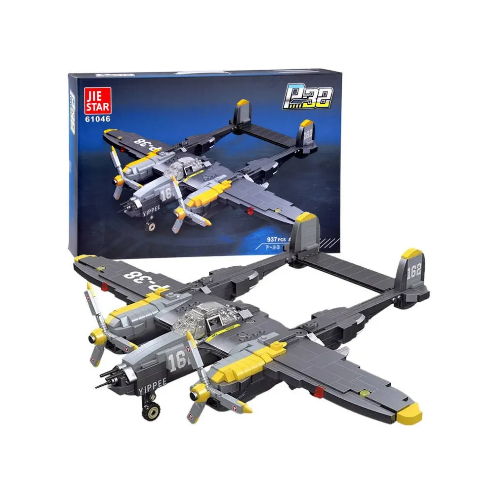 model myśliwca p-38 z klocków widziany z boku
