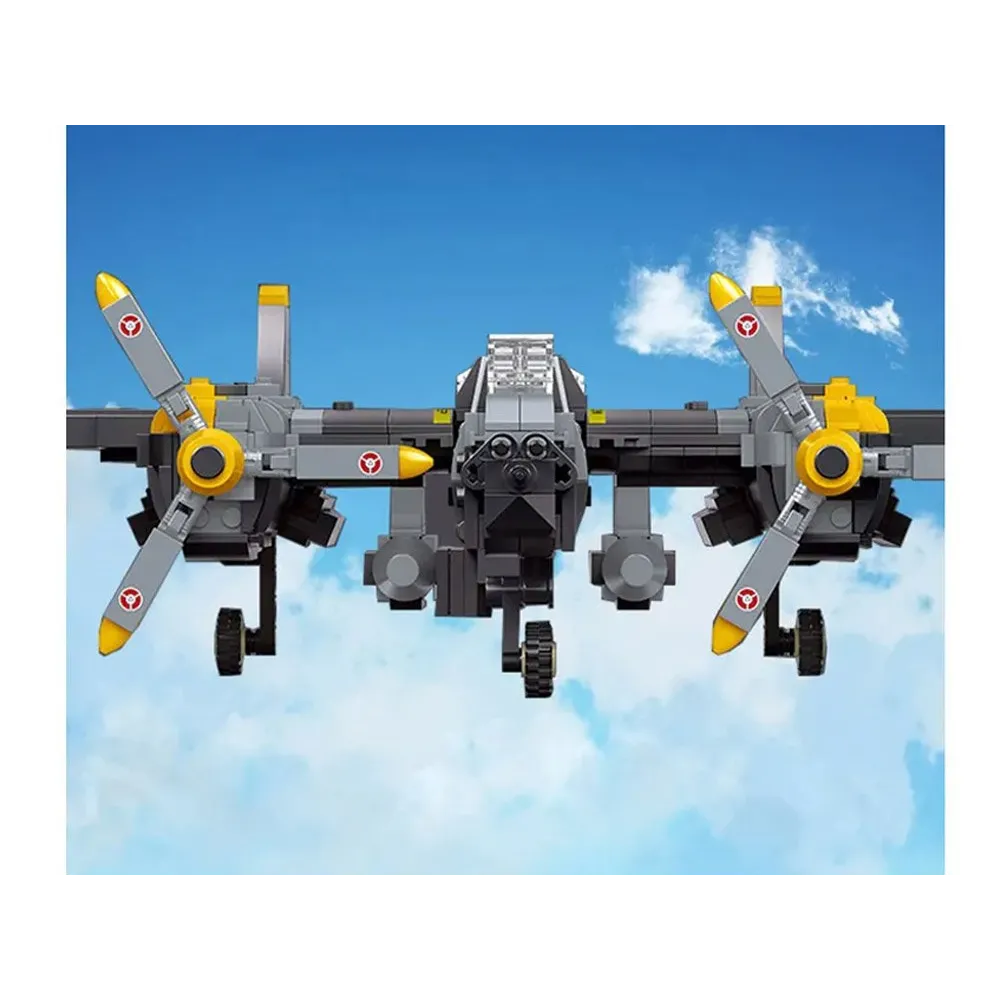 zbliżenie na dwusilnikową konstrukcję modelu samolotu z klocków