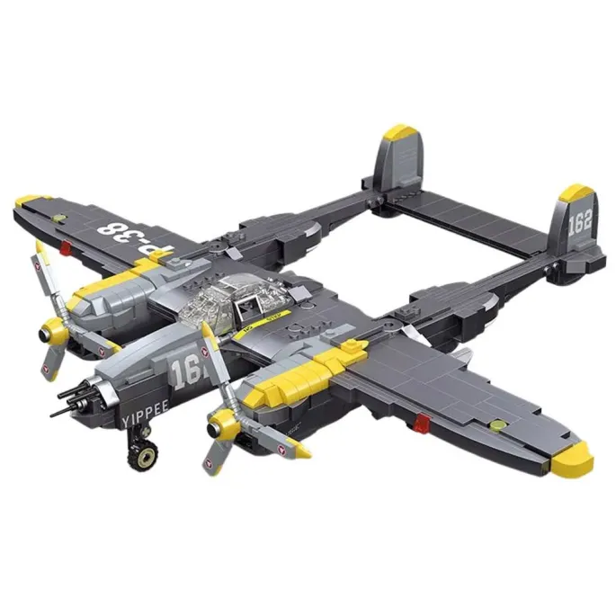 detal skrzydła z naklejką w zestawie klocków p-38