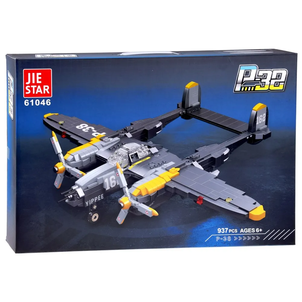 klocki techniczne samolotu p-38 w trakcie składania