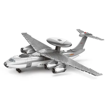 biało-szary samolot z rozłożonymi skrzydłami zbudowany z klocków