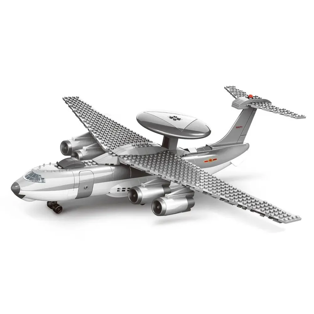 biało-szary samolot z rozłożonymi skrzydłami zbudowany z klocków