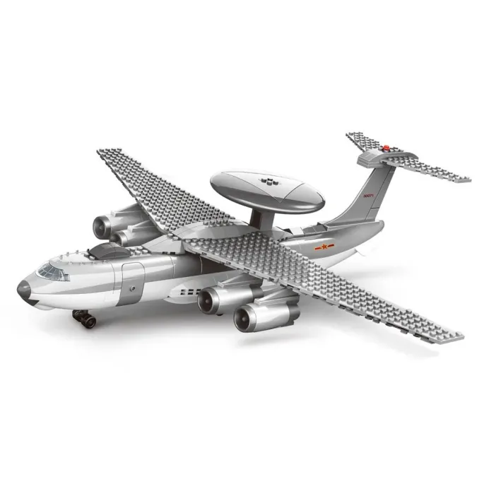 biało-szary samolot z rozłożonymi skrzydłami zbudowany z klocków