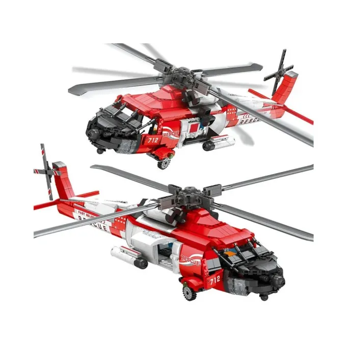 ozdobne naklejki na modelu śmigłowca z klocków