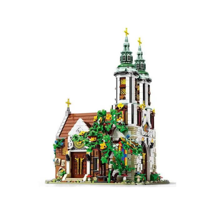 Zbliżenie na złote krzyże i ołtarz wewnątrz modelu