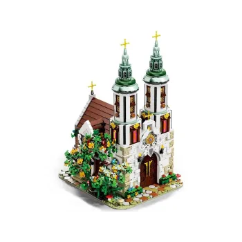 Podświetlone kolorowe witraże w konstrukcji klockowej