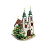 Podświetlone kolorowe witraże w konstrukcji klockowej