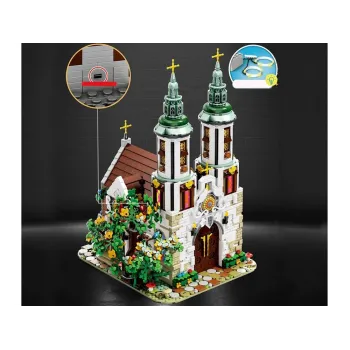 Drzwi wejściowe z dekoracyjnymi klamkami w modelu kościoła