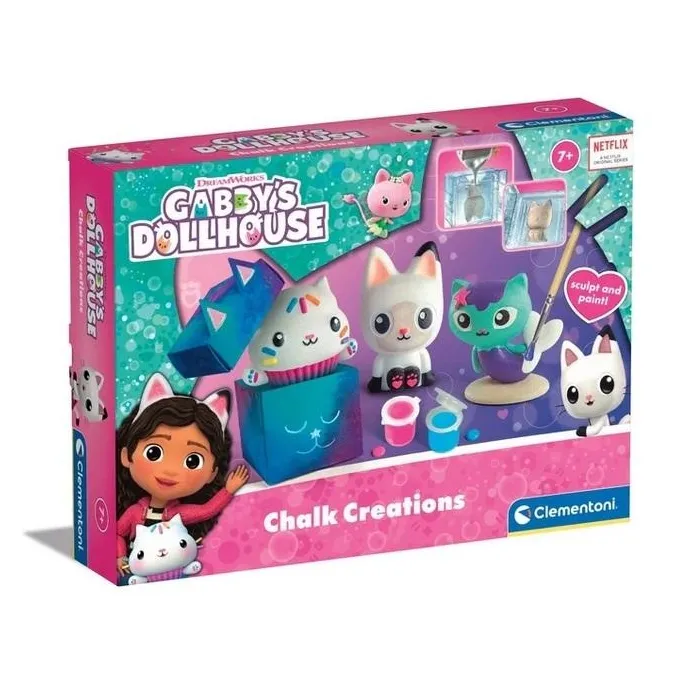 zestaw koci domek gabi z figurkami gipsowymi i farbami na białym tle