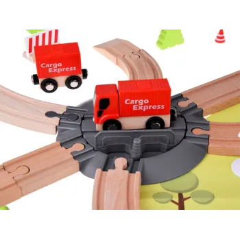 układ torów z wiaduktem i barierkami do zabawy