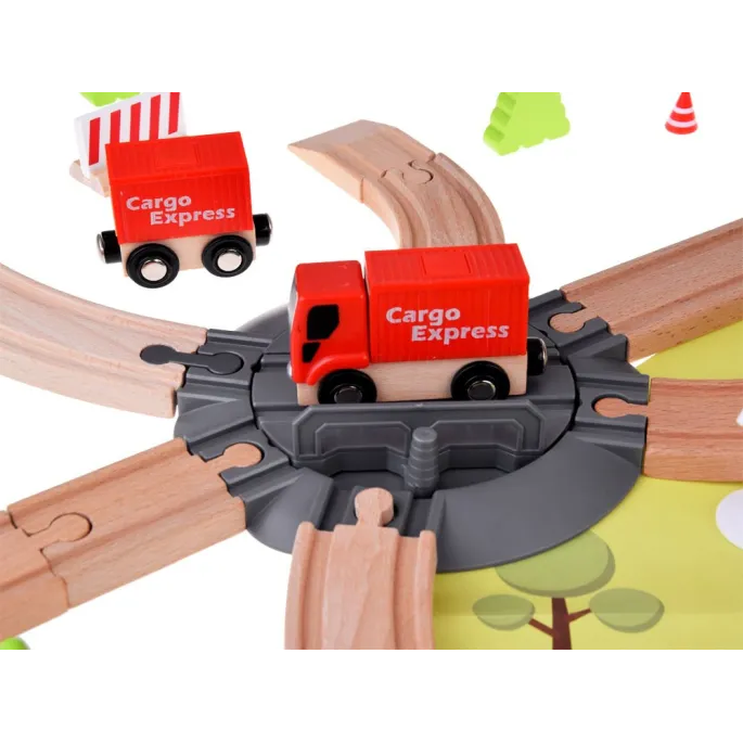 układ torów z wiaduktem i barierkami do zabawy