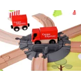 układ torów z wiaduktem i barierkami do zabawy