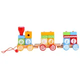 drewniane wagoniki z wymiennymi klockami geometrycznymi i literkami