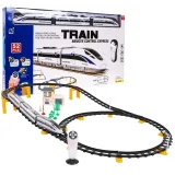 Duży zestaw kolejki z 52 elementami rozłożony na podłodze