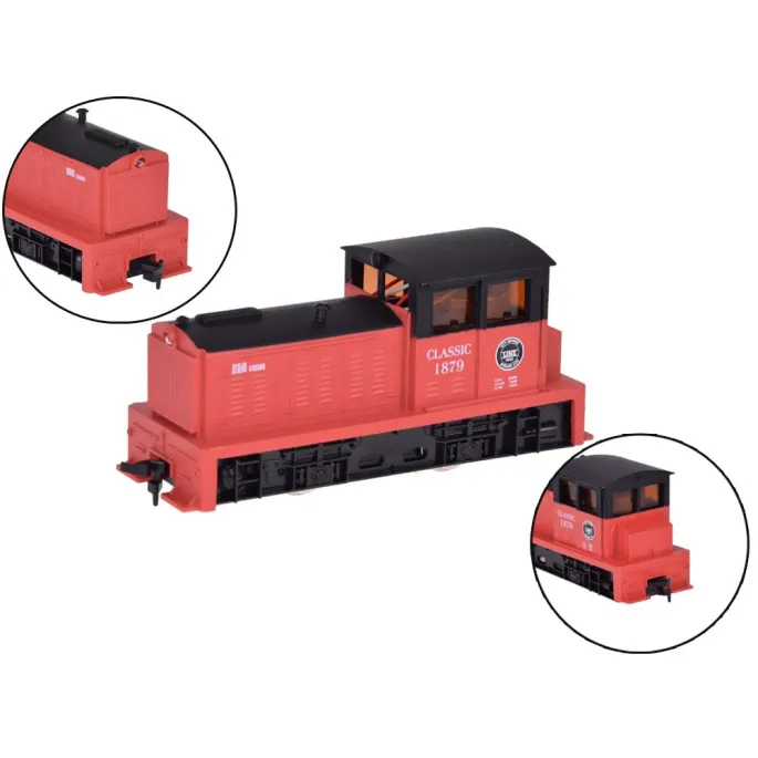 widok z góry na rozłożony tor kolejki elektrycznej 1:87