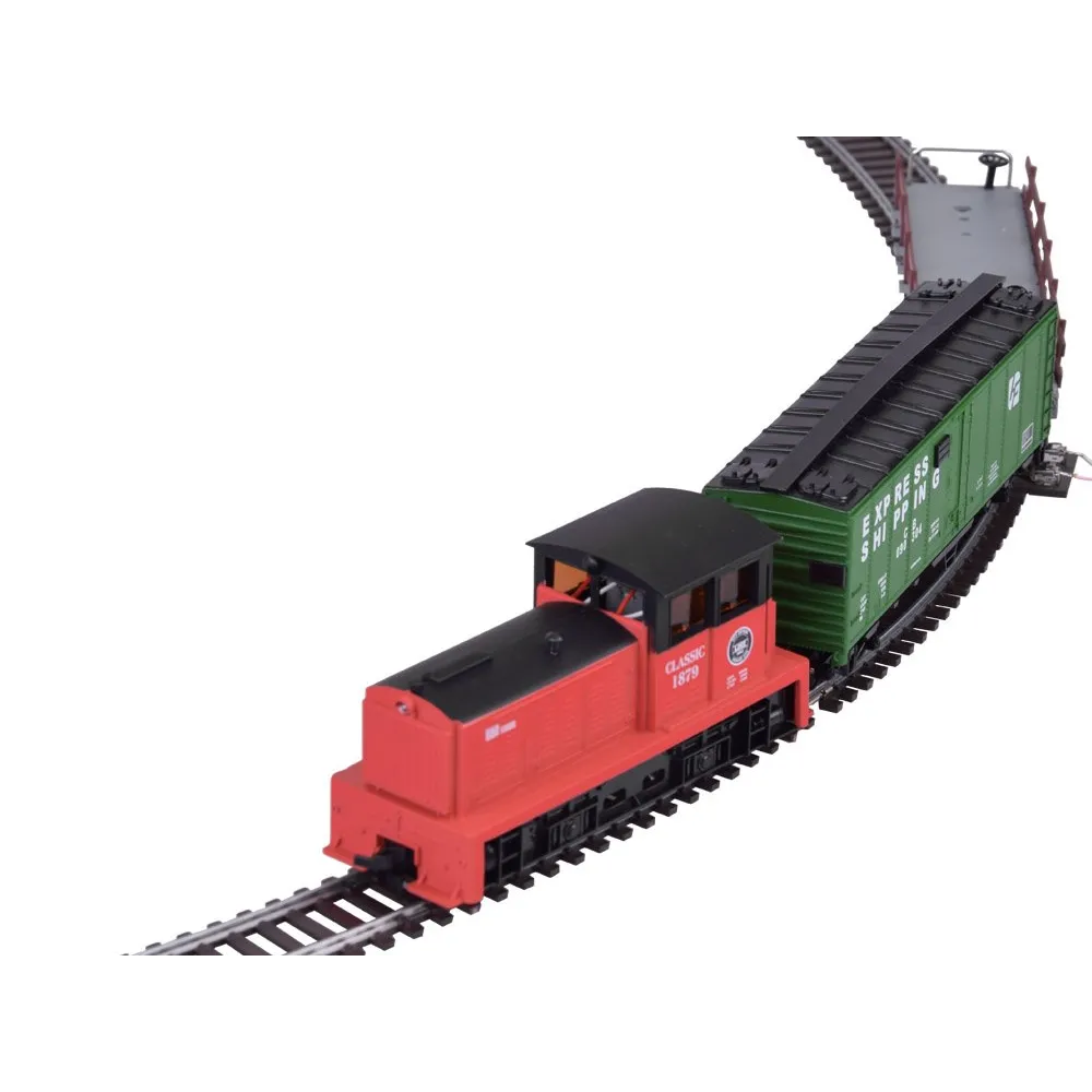 wszystkie elementy zestawu kolejki elektrycznej w opakowaniu