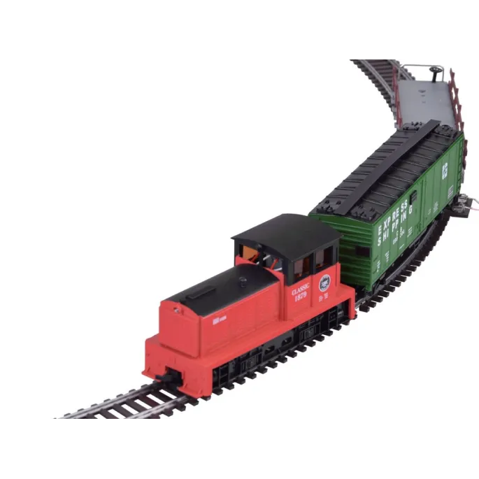 wszystkie elementy zestawu kolejki elektrycznej w opakowaniu