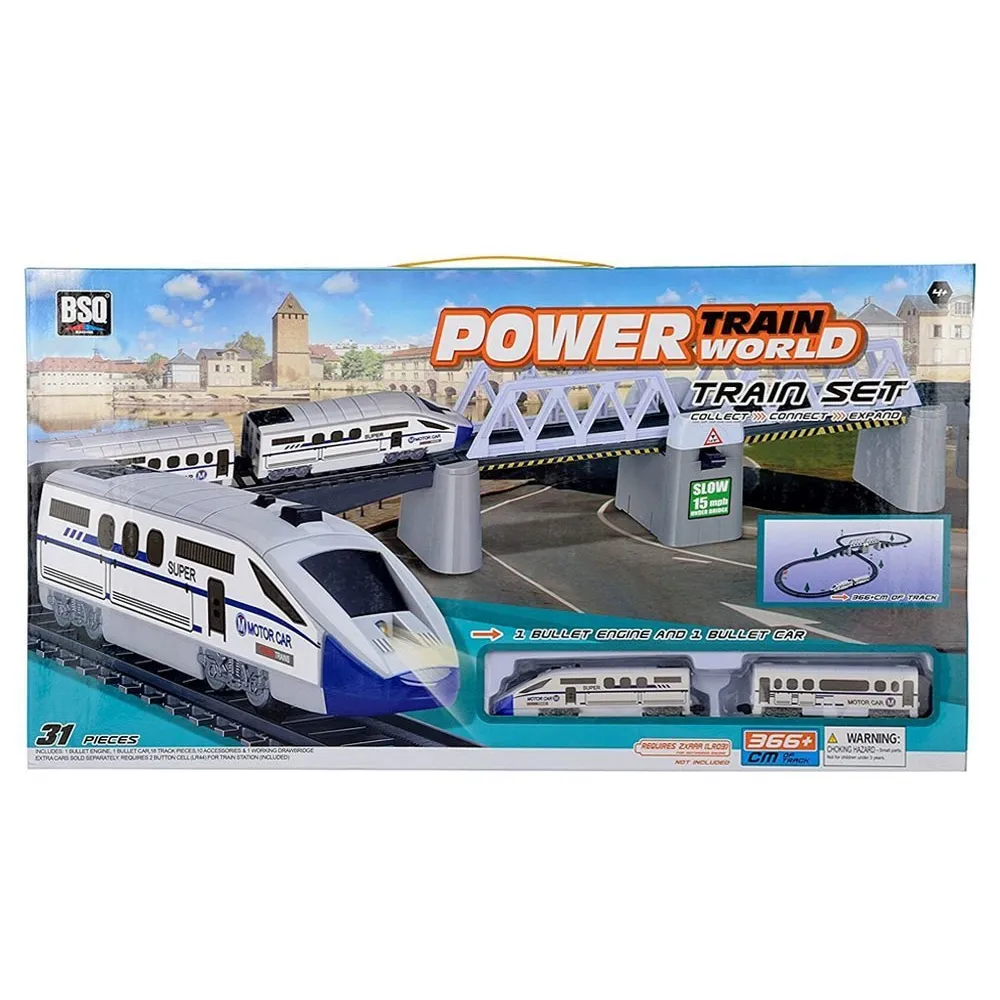 elementy zestawu: znaki kolejowe, drzewa, tory