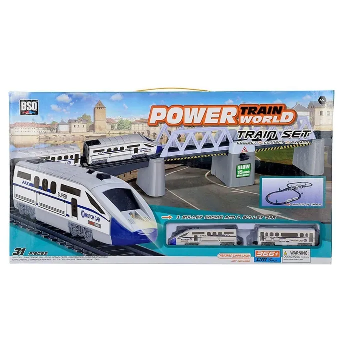 elementy zestawu: znaki kolejowe, drzewa, tory