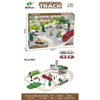 Kolejka Miasto 80 elementów z funkcją świateł i dźwięków na torach