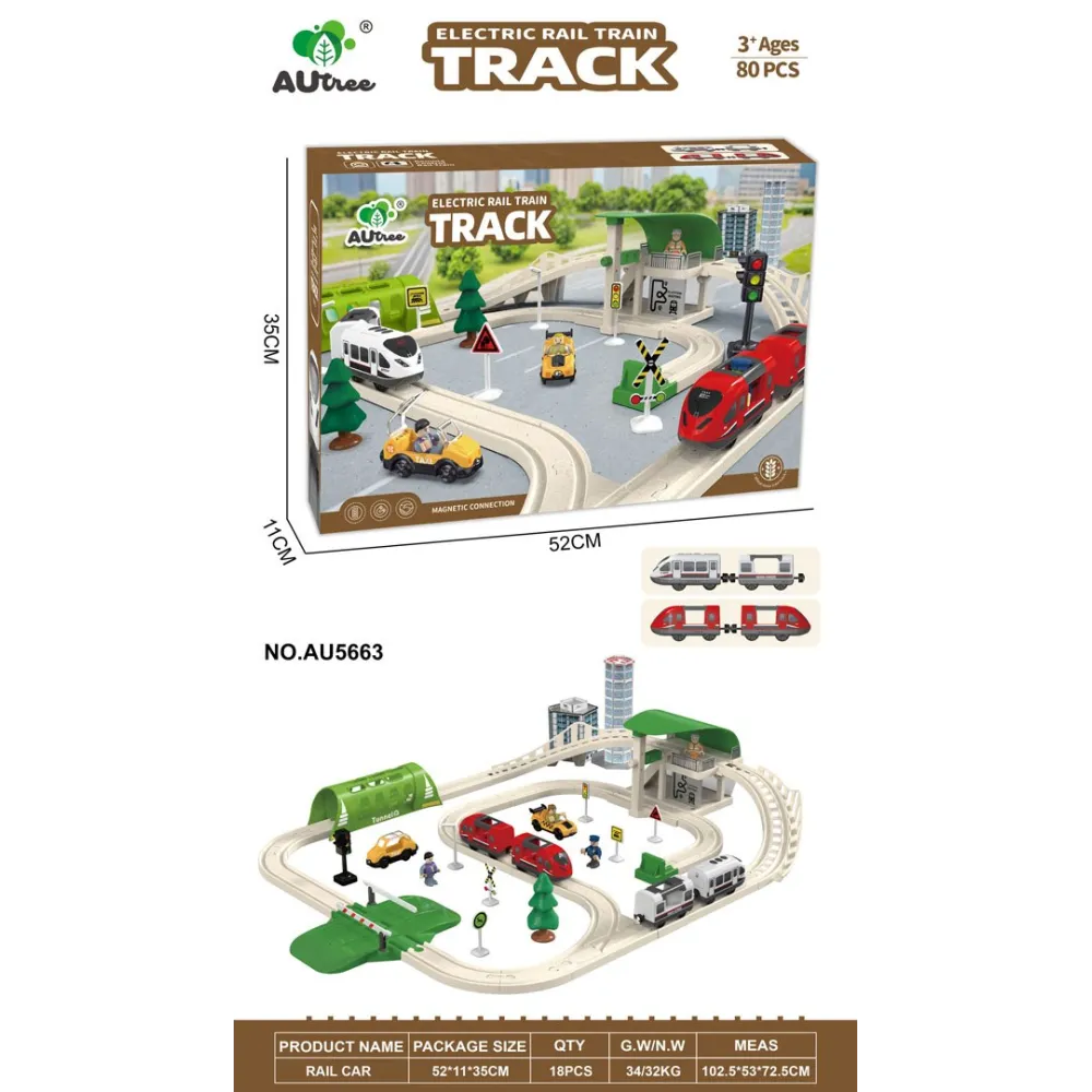 Kolejka Miasto 80 elementów z funkcją świateł i dźwięków na torach